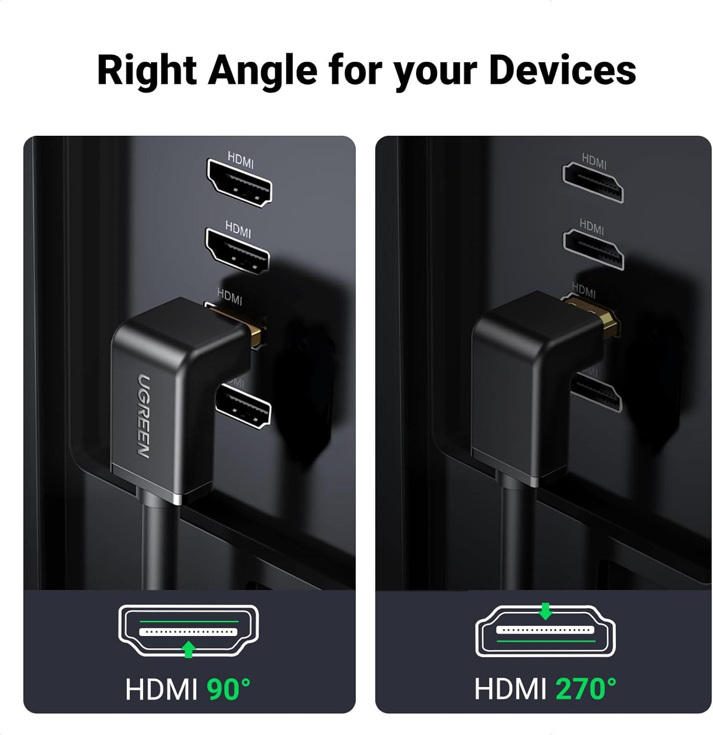 imageUGREEN HDMI Cable Right Angle 4K 90 Degree HDMI Cord High Speed Down Angle HDMI 20 Cable 4K60Hz HD 3D 1080P ARC Compatible for Laptop Monitor Nintendo Switch 2 Xbox PS5 PC TV 33FT66FT