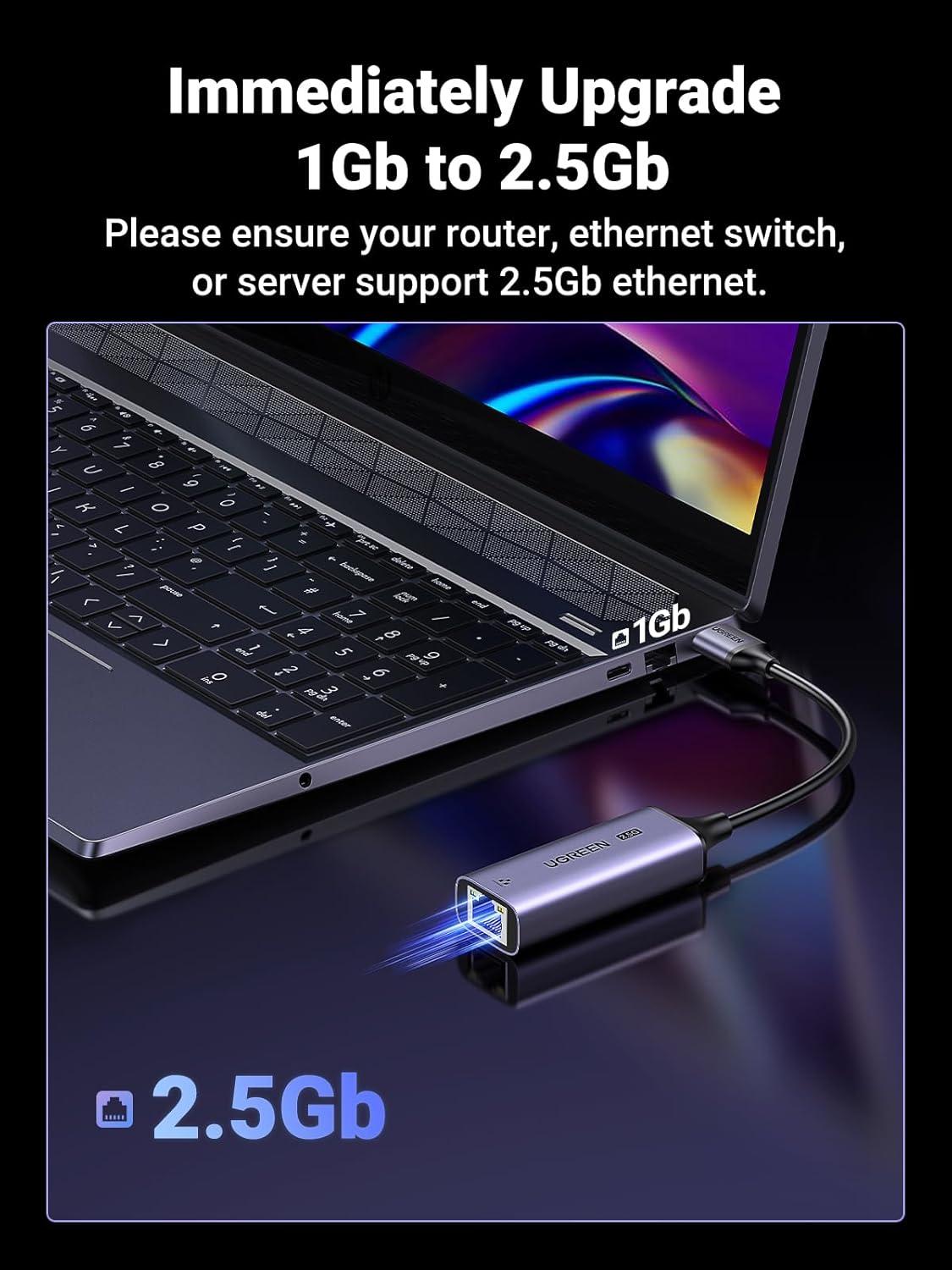 imageUGREEN USB 30 to Ethernet Adapter 5 in 1 Multiport Hub Bundle with 25Gb USB to Ethernet Adapter Ethernet to USB Adapter for Laptop Aluminum