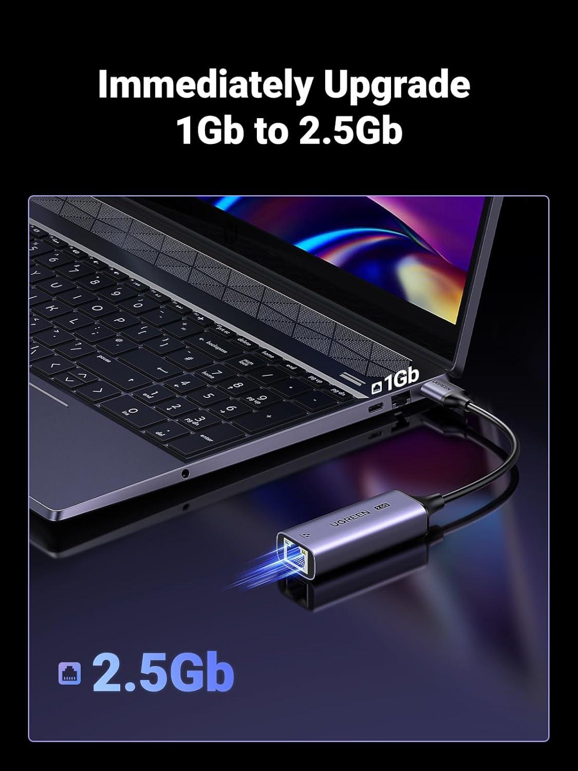 imageUGREEN USB C to Ethernet Adapter Gigabit RJ45 to USB 30 TypeC Thunderbolt 3 LAN Network Adapter Bundle with 25Gb USB to Ethernet Adapter Ethernet to USB Adapter for Laptop