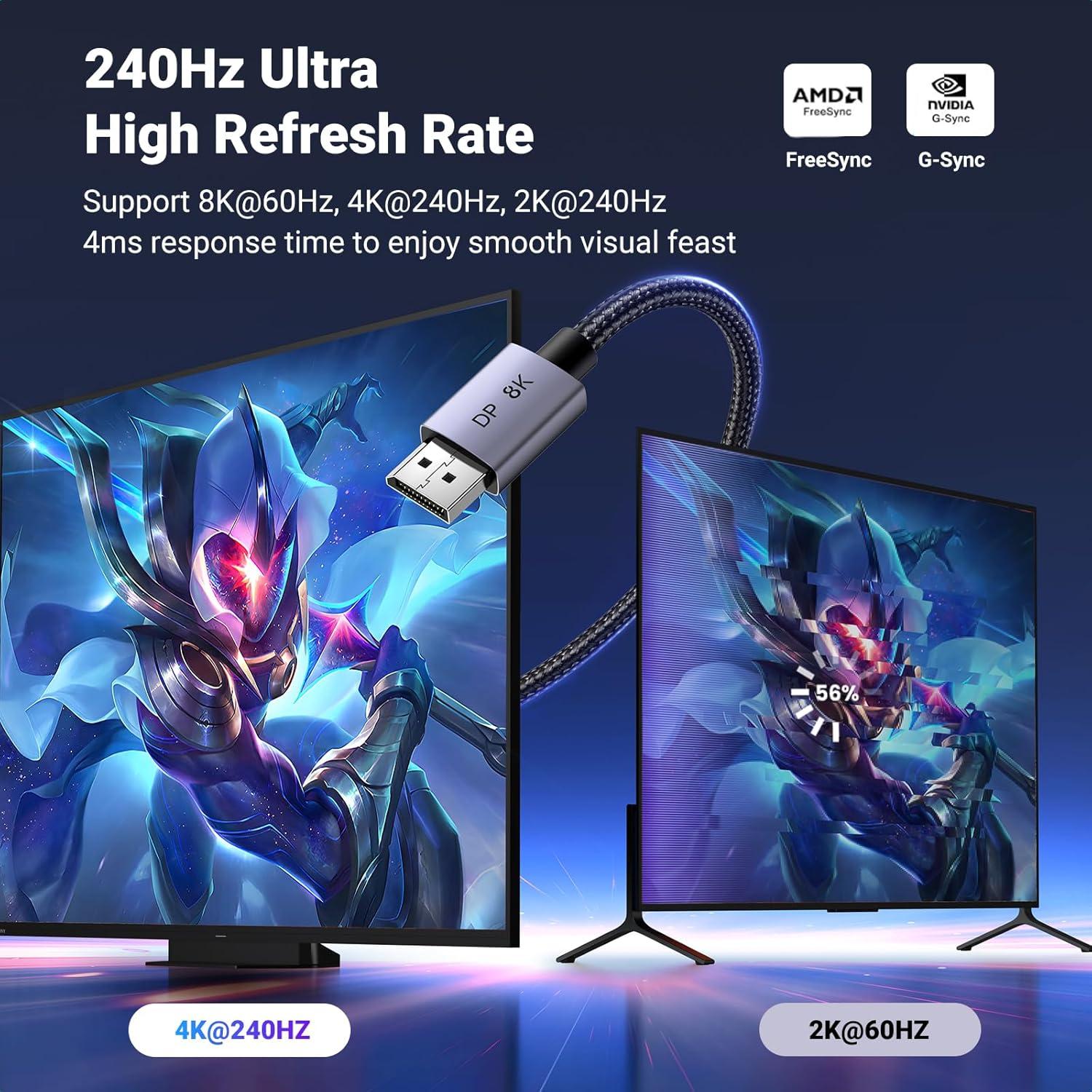 imageUGREEN VESA 8K DisplayPort 14 Cable 10FT DP Cable Supports 8K60Hz 4K240Hz 324Gbps HDR HDCP DSC 12a FreeSync GSync Display Port Cord Alu Braided Compatible Monitor Graphics PC HDTV10FT
