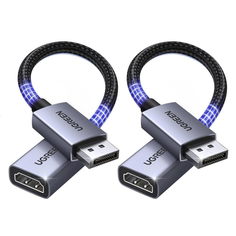 imageUGREEN 2 Pack 4K DisplayPort to HDMI Adapter Unidirectional DP 12 PC to HDMI 14 Converter Braided Cable Male to Female for Desktop Projector Monitor Compatible with AMD NVIDIA Passive 066FT2