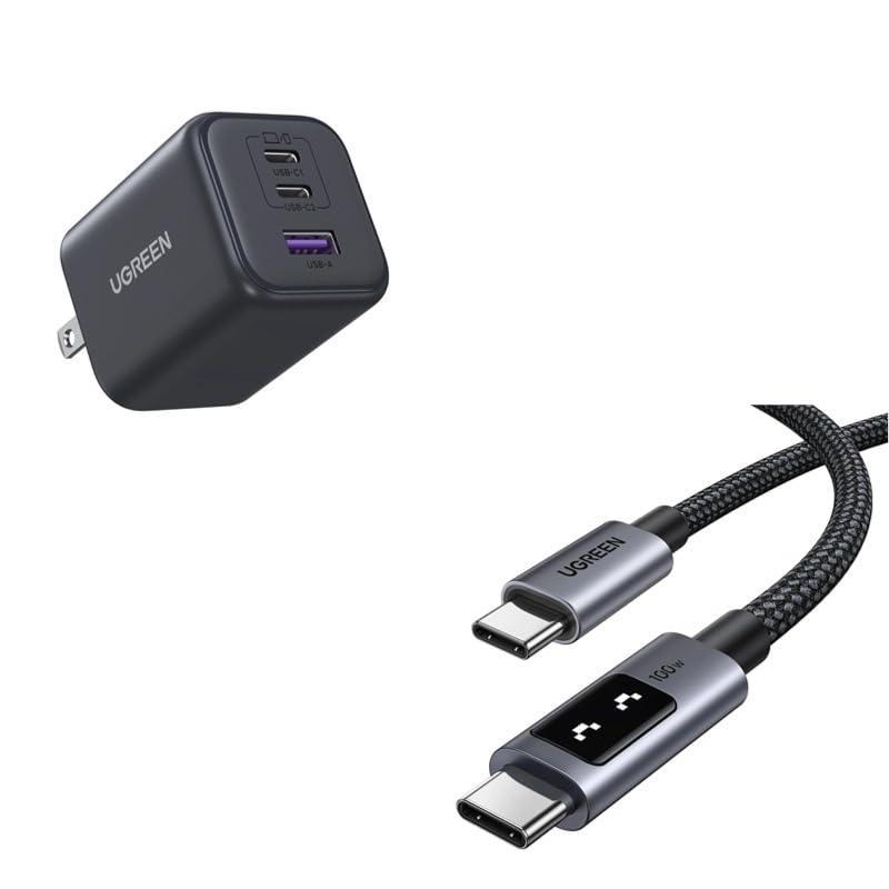 imageUGREEN 45W GaN 3Port Fast Charger 100W USBC to USBC Fast Charge Cable 66 ft Universal PDPPS SuperCharge Bundle for Laptop Phone amp Tablet