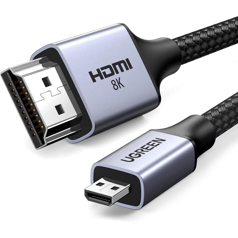 imageUGREEN 8K Micro HDMI to HDMI Cable 66FT 21 Aluminum Shell Braided 48Gbps Ultra High Speed 8K60Hz 4K240Hz Support HDR eARC Dolby Compatible with GoPro Raspberry Pi 5 Camera Nikon33FT