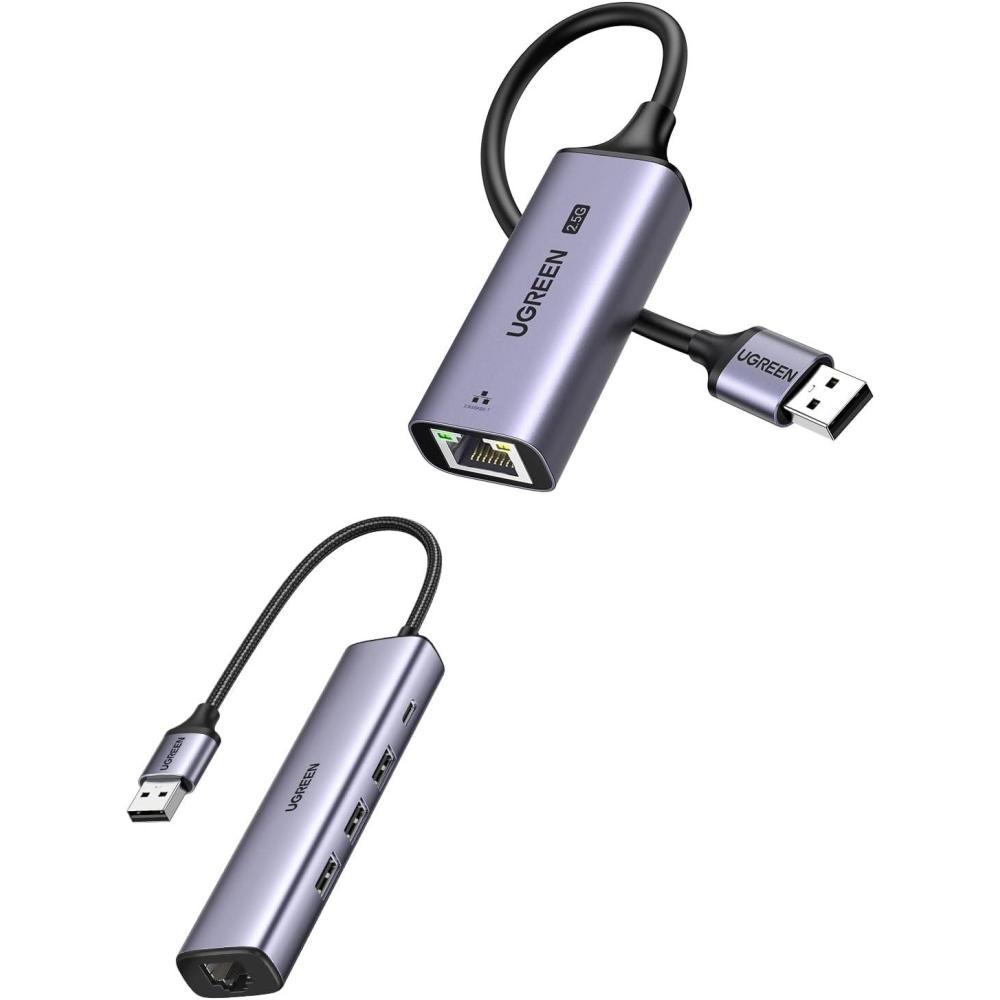 imageUGREEN USB 30 to Ethernet Adapter 5 in 1 Multiport Hub Bundle with 25Gb USB to Ethernet Adapter Ethernet to USB Adapter for Laptop Aluminum