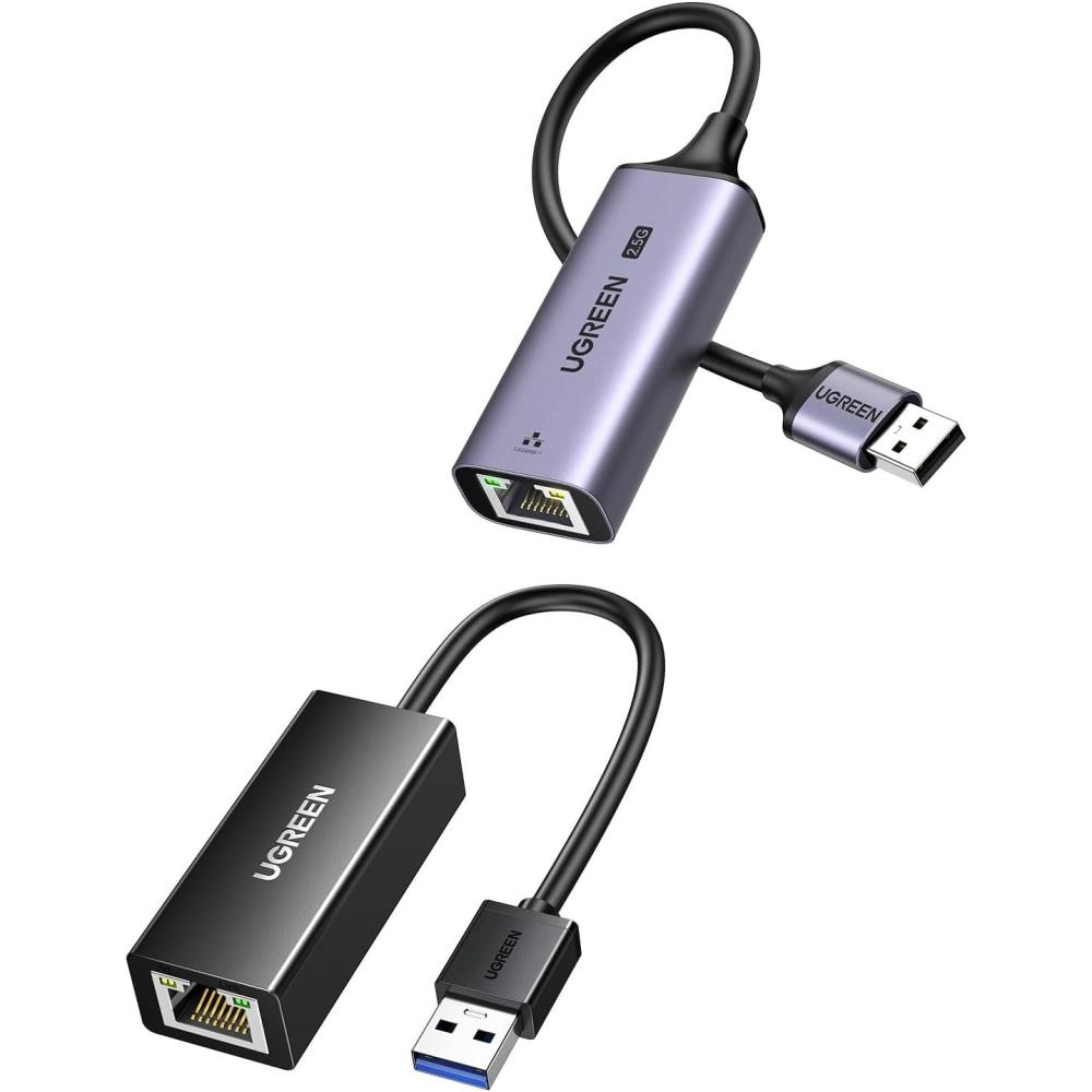 imageUGREEN USB to Ethernet Adapter 1000Mbps Ethernet Adapter with USB 30 Bundle with UGREEN 25Gb USB to Ethernet Adapter Ethernet to USB Adapter for Laptop Aluminum