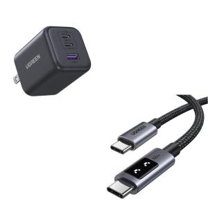 UGREEN 45W GaN 3-Port Fast Charger + 100W USB-C to USB-C Fast Charge Cable (6.6 ft) – Universal PD/PPS Super-Charge Bundle for Laptop, Phone & Tablet