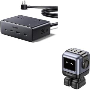 UGREEN 65W GaN USB-C Fast Charger + 8-in-1 USB-C Power Strip Bundle – 3-Port Travel Wall Charger & 4 AC + USB Desktop/Travel Power Bar for Laptop, Phone & Tablet