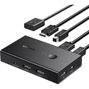 UGREEN KVM Switch, Share 4 USB Ports, USB and HDMI Switch for 2 Computers for Keyboard Mouse Printer to One Monitor Support 4K@60Hz, 3D, HDR, Include Desktop Controller, 2 USB Cables and 2 HDMI Cables