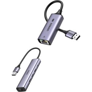 UGREEN USB 3.0 to Ethernet Adapter 5 in 1 Multiport Hub Bundle with 2.5Gb USB to Ethernet Adapter, Ethernet to USB Adapter for Laptop, Aluminum