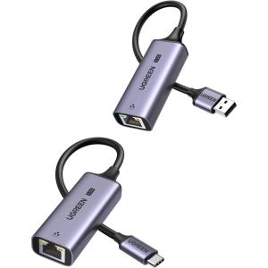 UGREEN USB C to Ethernet Adapter 2.5G for Laptop Aluminum Bundle With USB to Ethernet