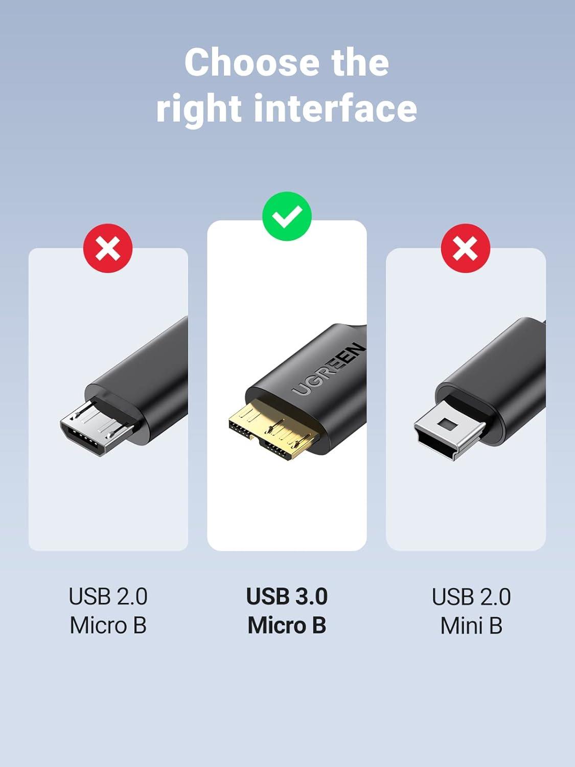 imageUGREEN Micro USB 30 Cable USB 30 Type A Male to Micro B Cord Compatible with Samsung Galaxy S5 Note 3 Camera Hard Drive and More 6ft3FT