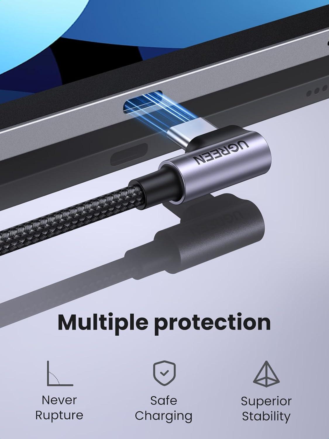 imageUGREEN Right Angle USB C Cable 33FT 2Pack 60W USB C to USB C Cable 90 Degree Type C Cable for iPhone 1716 MacBook ProAir iPad Pro 2022Air 5Mini 6 Galaxy S25S24S23 Pixel 109 Switch66ft