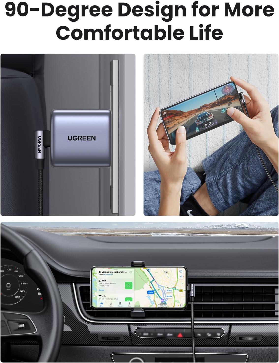 imageUGREEN Right Angle USB C Cable 33FT 2Pack 60W USB C to USB C Cable 90 Degree Type C Cable for iPhone 1716 MacBook ProAir iPad Pro 2022Air 5Mini 6 Galaxy S25S24S23 Pixel 109 Switch66ft