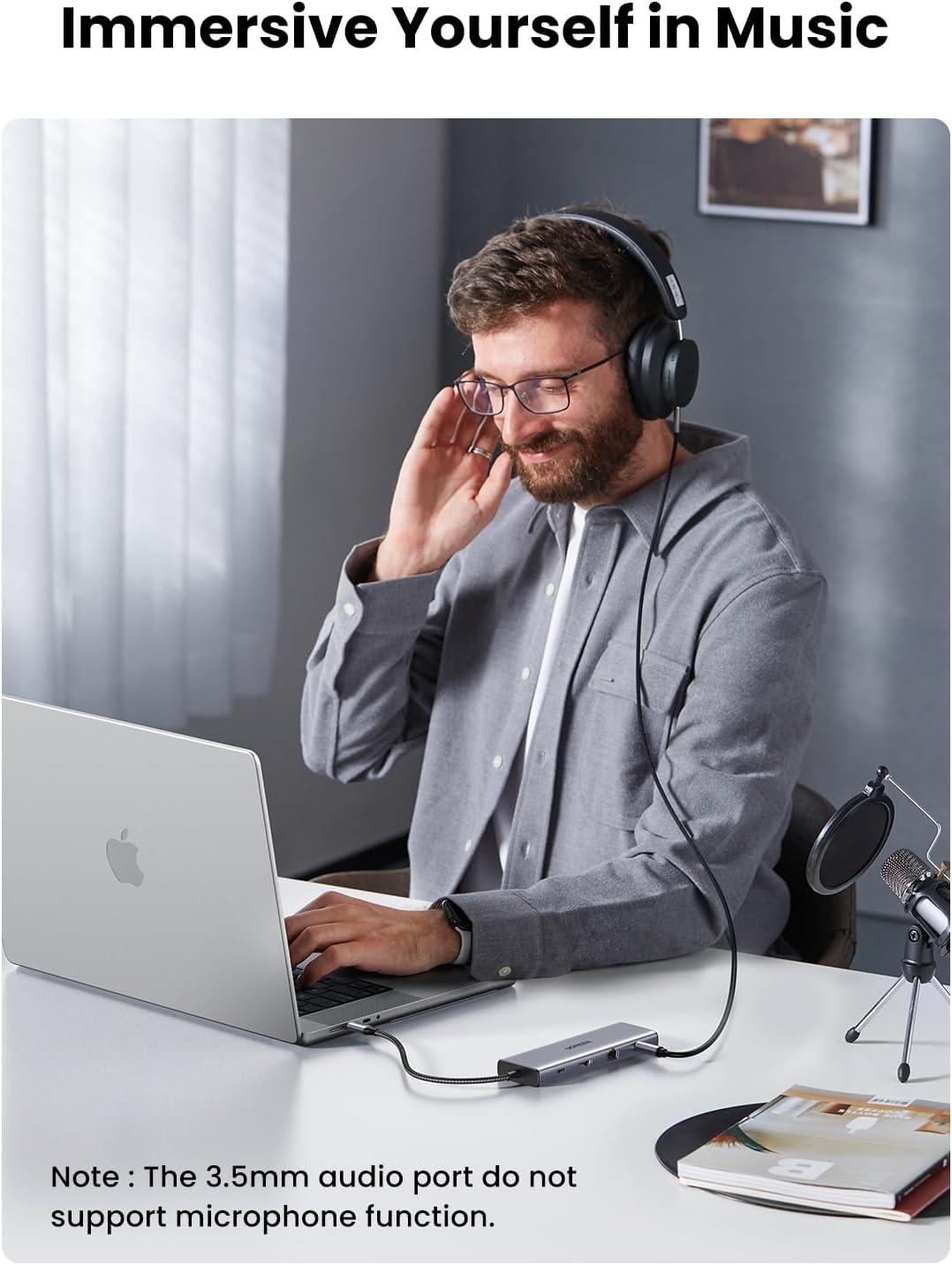 imageUGREEN USB C Hub USBC 10in1 Dongle with Dual Monitor 4K HDMI and VGA 1Gbps Ethernet 100W PD 3 USB 30 Ports 35mm Audio Jack SDTF Card Slots Multi Adapter