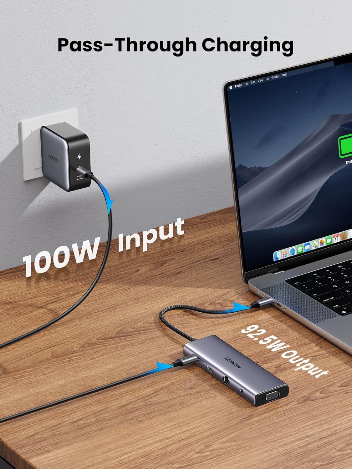 imageUGREEN USB C Hub USBC 10in1 Dongle with Dual Monitor 4K HDMI and VGA 1Gbps Ethernet 100W PD 3 USB 30 Ports 35mm Audio Jack SDTF Card Slots Multi Adapter