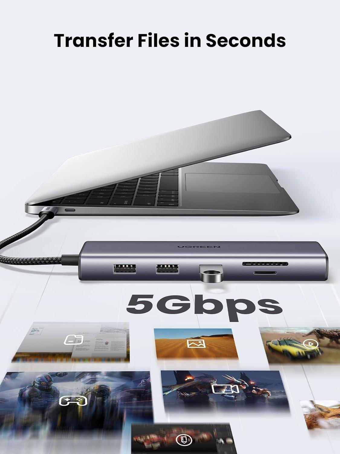 imageUGREEN USB C Hub USBC 10in1 Dongle with Dual Monitor 4K HDMI and VGA 1Gbps Ethernet 100W PD 3 USB 30 Ports 35mm Audio Jack SDTF Card Slots Multi Adapter