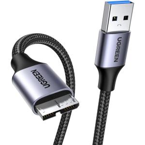 UGREEN Micro USB 3.0 Cable, USB 3.0 A to Micro B Cord Nylon Braided External Hard Drive Cable Compatible with Samsung Galaxy S5, Note 3/Pro 12.2, Western Digital, Toshiba, My Passport, etc 6 FT(6.6 ft)