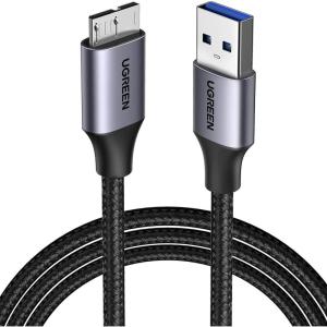 UGREEN Micro USB 3.0 Cable, USB 3.0 A to Micro B Cord Nylon Braided External Hard Drive Cable Compatible with Samsung Galaxy S5, Note 3/Pro 12.2, Western Digital, Toshiba, My Passport, etc 6 FT(1.5 ft)